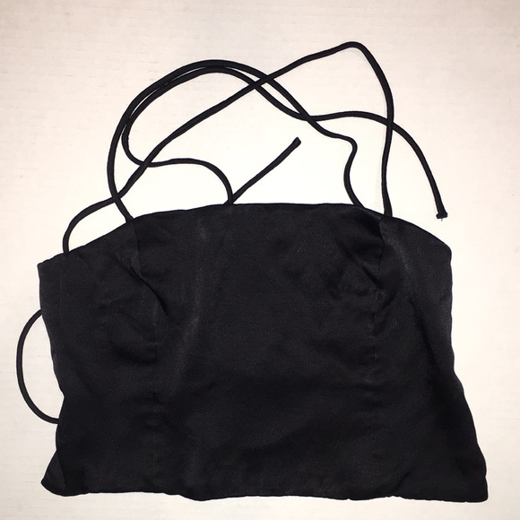 Zara Satin Strappy Crop Top | Black with Open Back | Tied in the Back | Size S - Picture 1 of 3